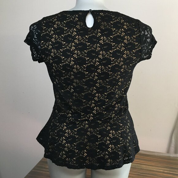 [Jessica] Black Lace Overlay Peplum Blouse | LP / 16P | Good - Picture 2 of 11